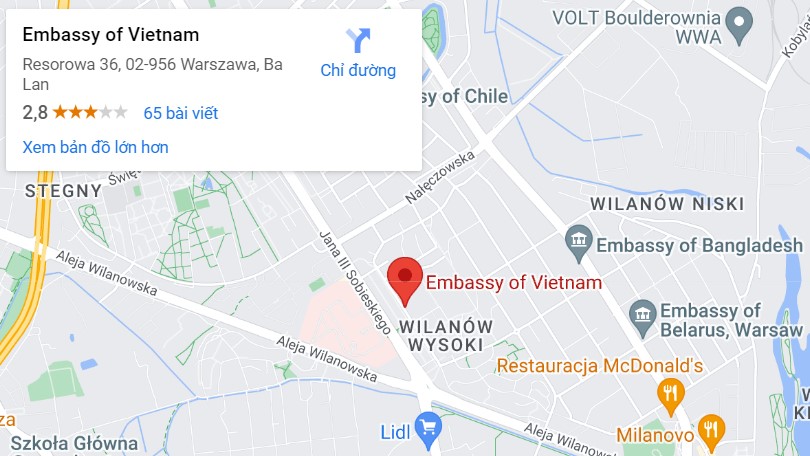 địa chỉ đại sứ quán việt nam tại ba lan