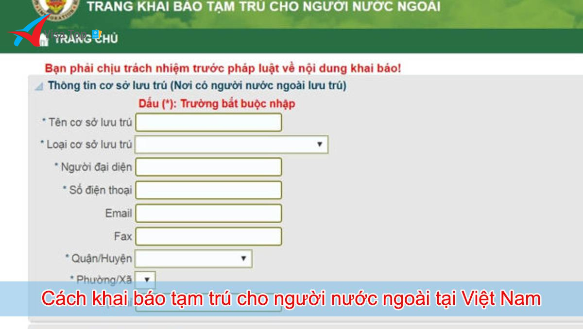 Trang khai báo tạm trú cho người nước ngoài