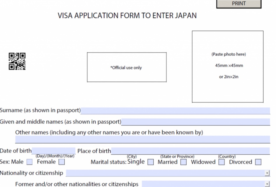 mẫu đơn xin cấp visa nhật bản